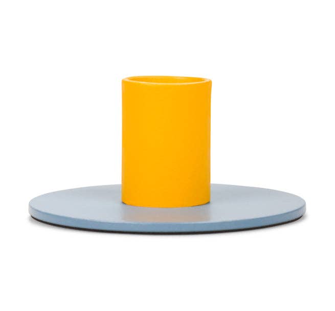 Small Two-Tone Pompadour & Saffron Metal Candleholder: 6