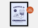 Coffee And Croissants Takeaway Diner Print: Blue / A4
