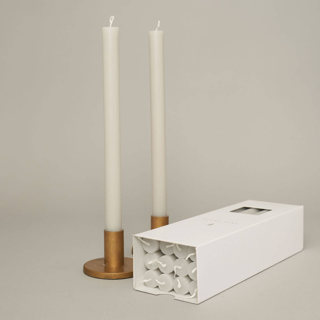 Cool Grey Coloured Box of 12 Taper Candles - 12hr Burn