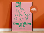 Dog Walking Club Handdrawn Print: Pink and Blue / A3