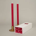 Cerise Coloured Box of 12 Taper Candles - 12hr Burn