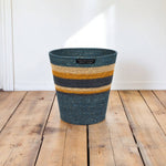 Seagrass Waste Paper Basket in Pompadour and Midnight Blue