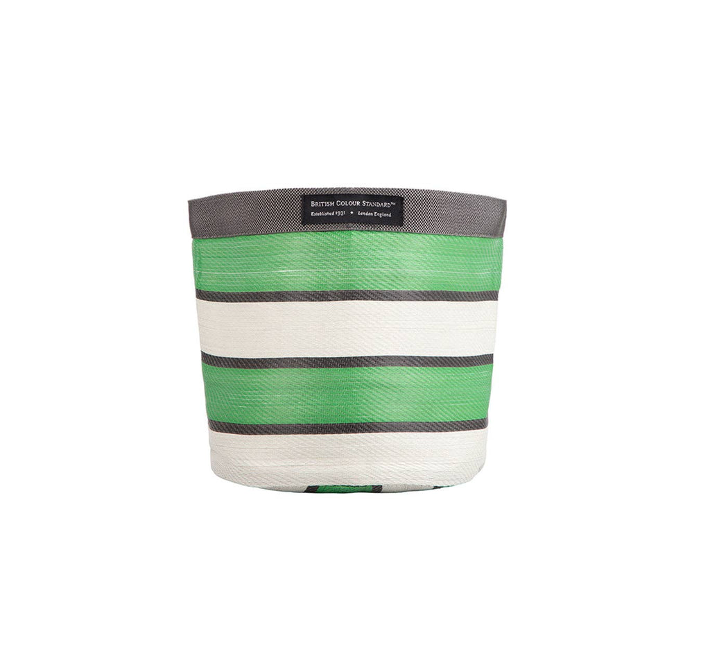 Medium 19 cm - Eco Woven Plant Pot Cover in Grass Green, Indigo & Pearl