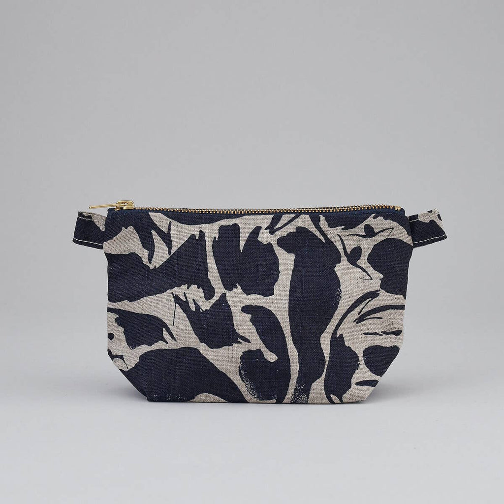 Toiletry Bag - 100% Linen: Printed Navy Creatures / Small