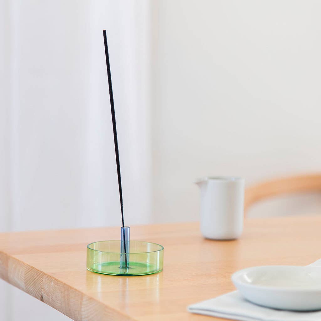 Duo Tone Glass Incense Holder: Green and Blue