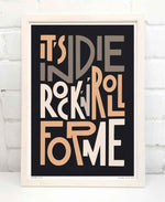 Indie Rock and Roll Song Lyric Typography Print: Unframed / Dark Background / A3