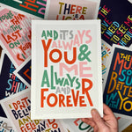 You & Me Always & Forever Love Song Music Typography Print: Unframed / Light Background / A4