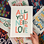 All You Need Is Love Song Lyric Typography Print: Unframed / Dark Background / A3
