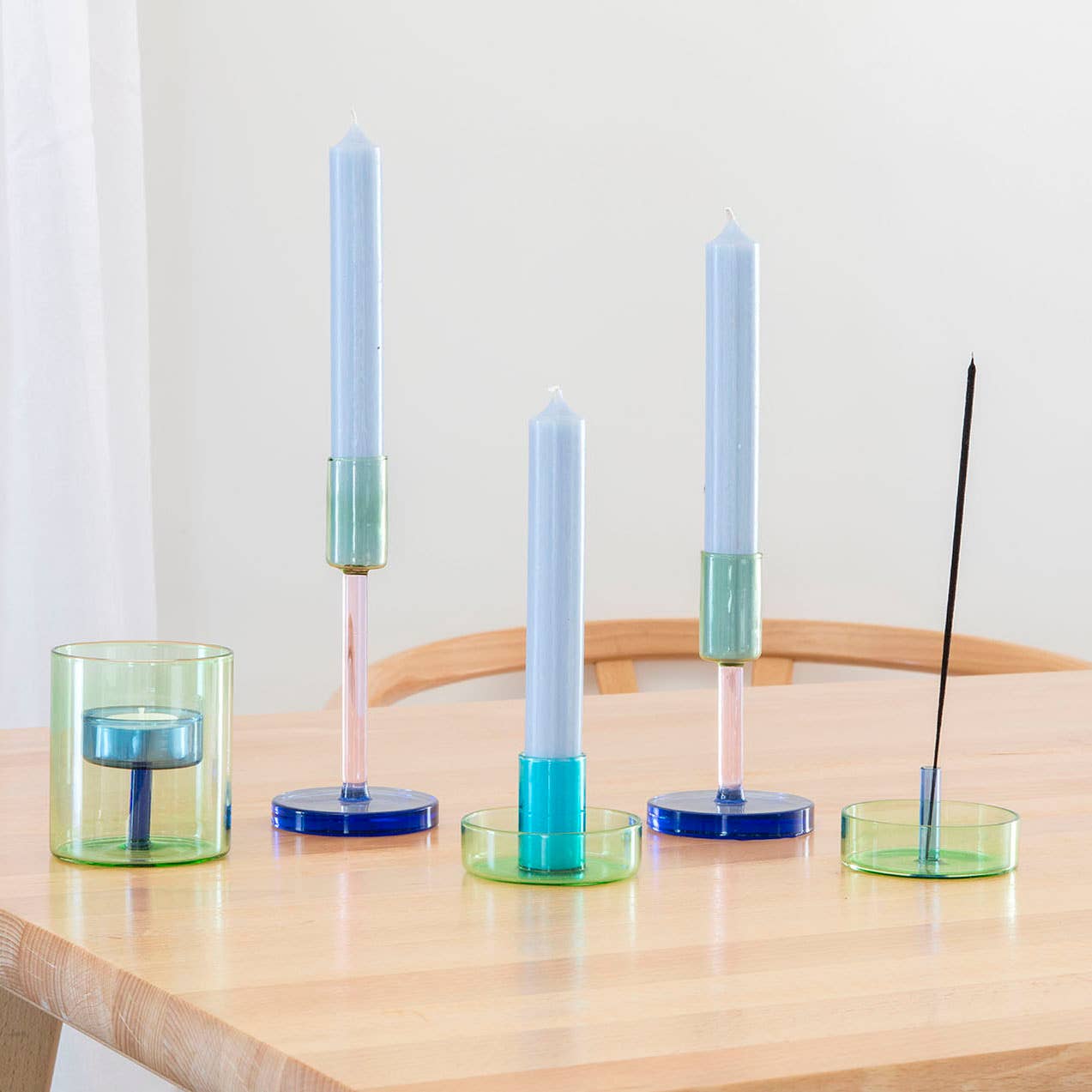 Duo Tone Glass Incense Holder: Green and Blue