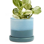 Minute - Glazed Modern Ceramic Pot with Saucer: Blue Aqua / 5"