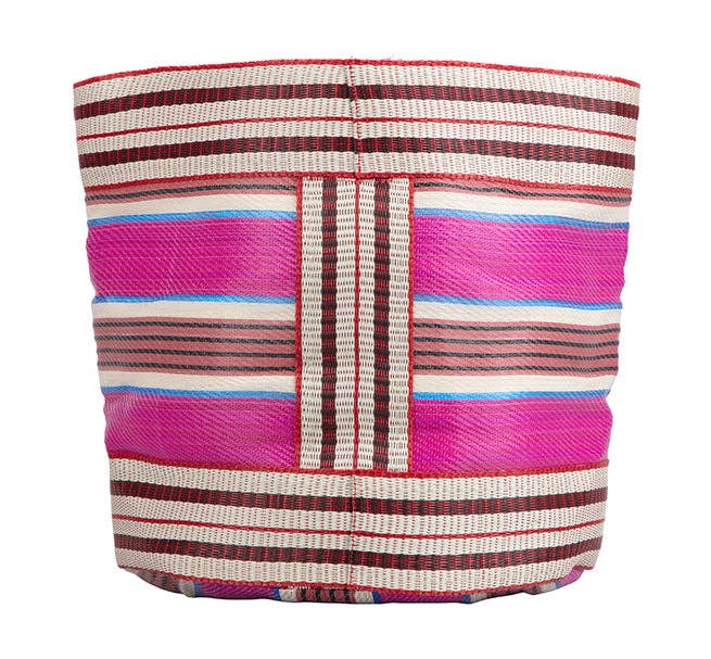 Large 25 cm - Eco Woven Plant Pot Cover in Neyron Pink, Pompadour & Pearl: 6