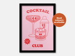 Cocktail Club Cartoon Print: Pink / A4