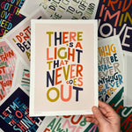 There is a Light Song Lyric Typography Print: Unframed / Light Background / A3